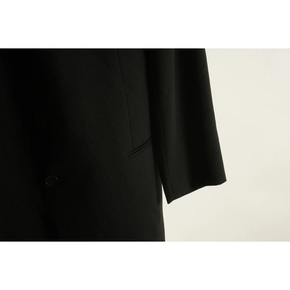 Vintage Giorgio Armani Mens 44L Black Blue Pinstripe Gabardine Wool 3 Btn Blazer